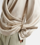 Brunello Cucinelli Draped silk-blend blouse