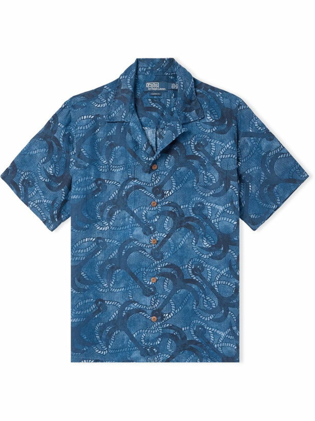 Photo: Polo Ralph Lauren - Convertible-Collar Printed Linen and Silk-Blend Shirt - Blue