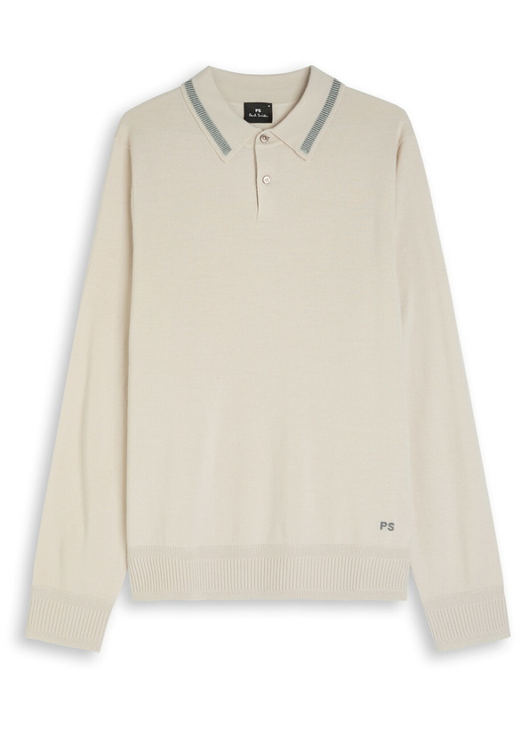 Photo: PS Paul Smith Logo-embroidered Wool Polo Shirt Ecru