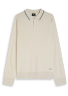 PS Paul Smith Logo-embroidered Wool Polo Shirt Ecru
