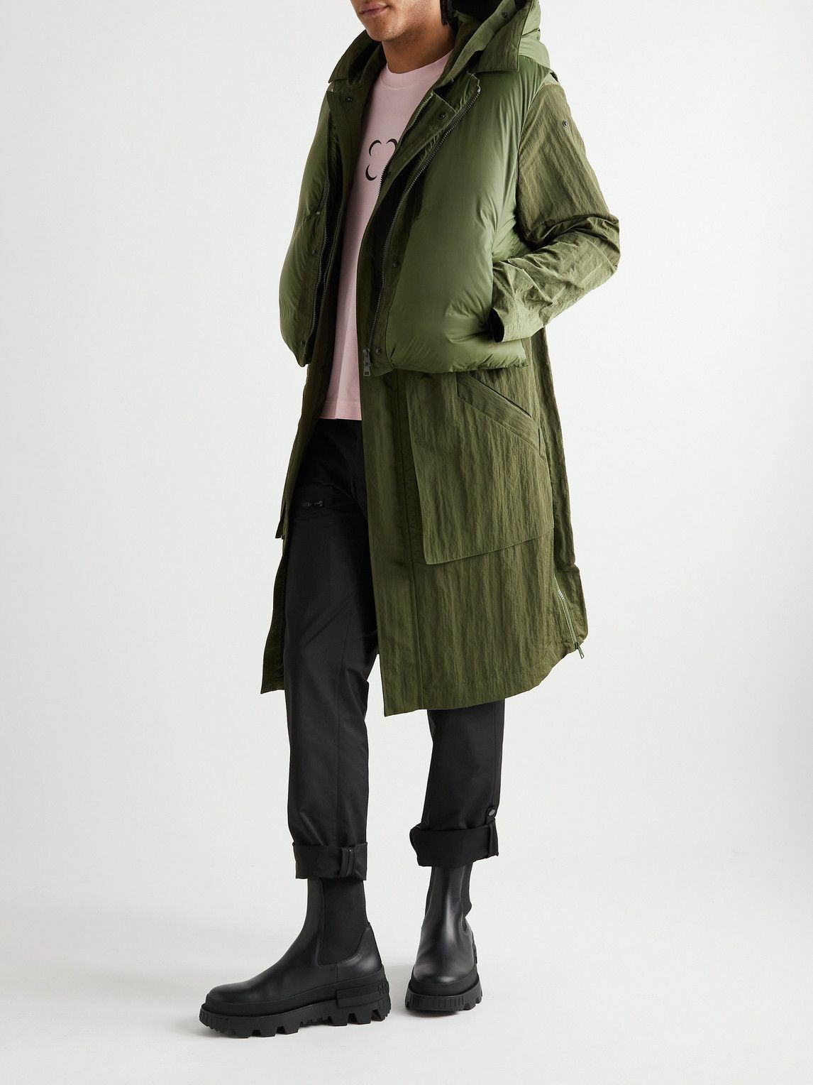 SAIF UD DEEN - Crinkled-Canvas Parka with Detachable Shell Gilet - Green