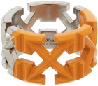 Off-White Silver & Orange Bicolor Arrows Ring