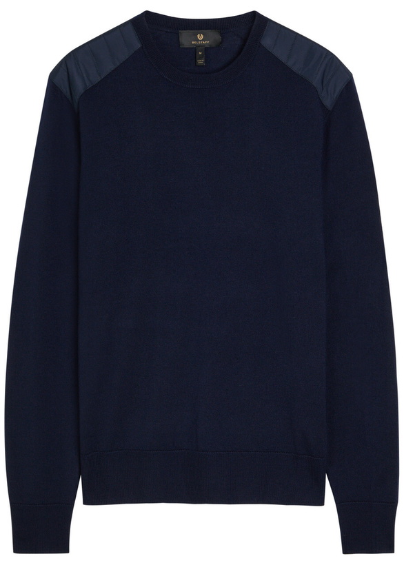 Photo: Belstaff Kerrigan Panelled Shoulders Wool-blend Jumper Navy