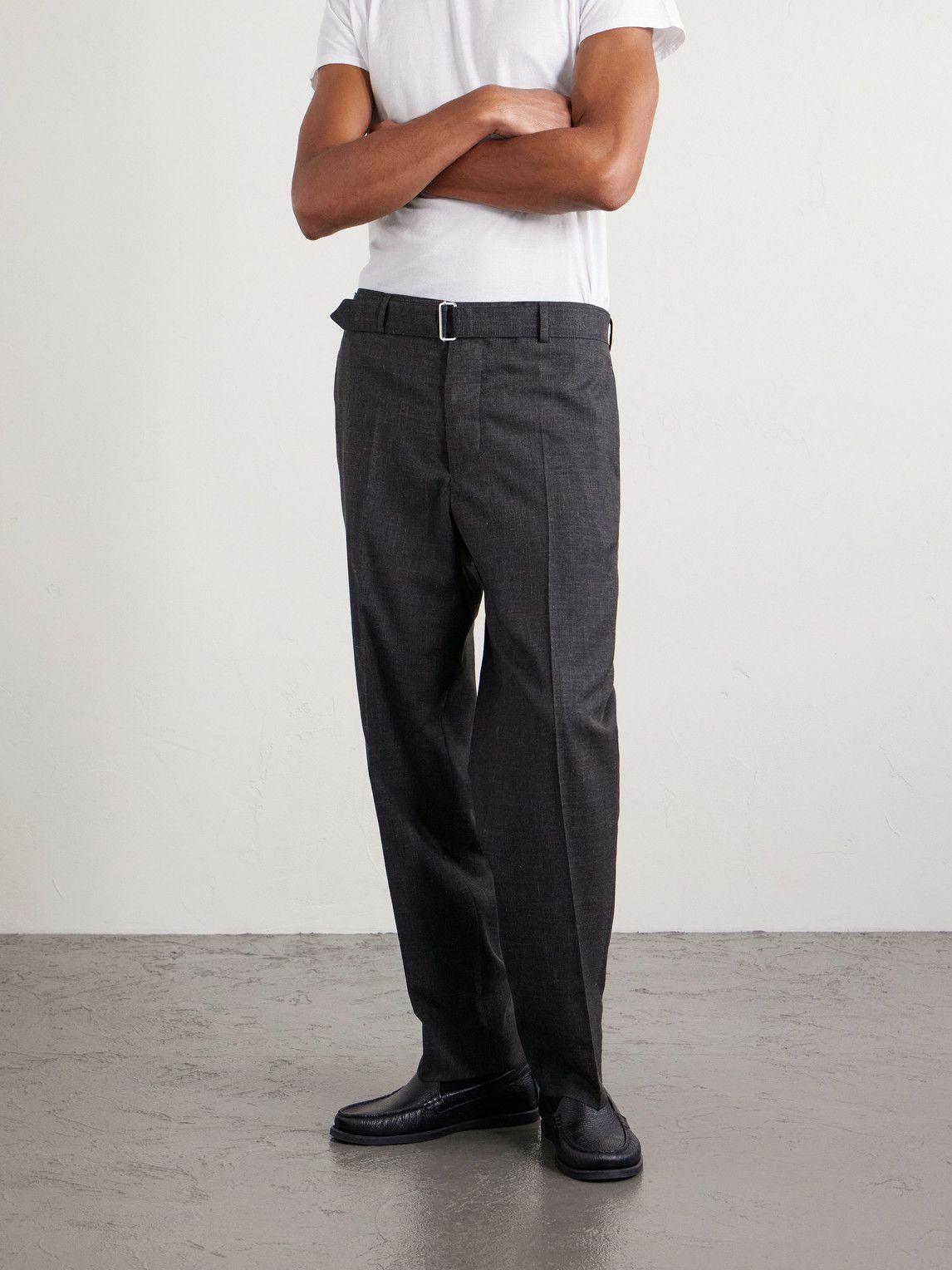 Officine Générale - Straight-Leg Virgin Wool, Silk and Linen-Blend Trousers - Gray