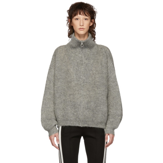 Isabel Marant Etoile Grey Mohair Cyclan Zip-Up Sweater Isabel ...