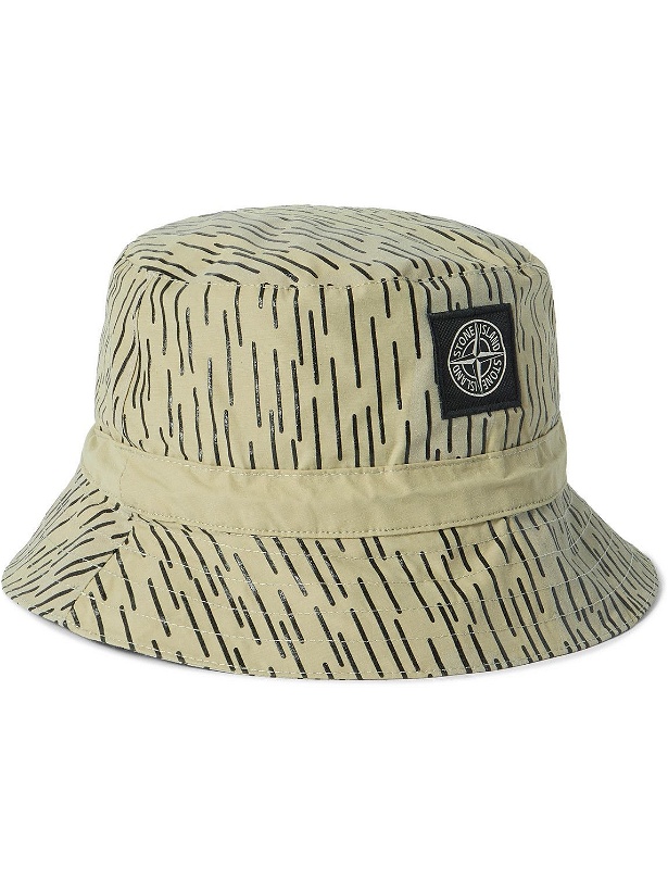 Photo: Stone Island - Logo-Appliquéd Reflective-Trimmed Printed Shell Bucket Hat - Neutrals