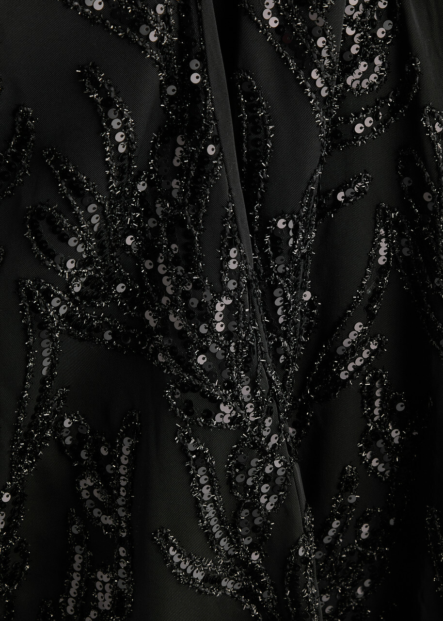 Stine Goya Sequin-embellished Wide-leg Twill Trousers Black