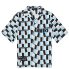 AMIRI Men's Checkered Snake Short Sleeve Vacation Shirt in Air Blue