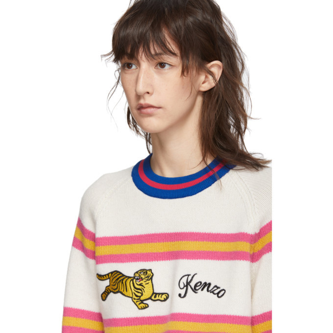Kenzo Off-White Wool Jumping Tiger Crewneck Sweater Kenzo