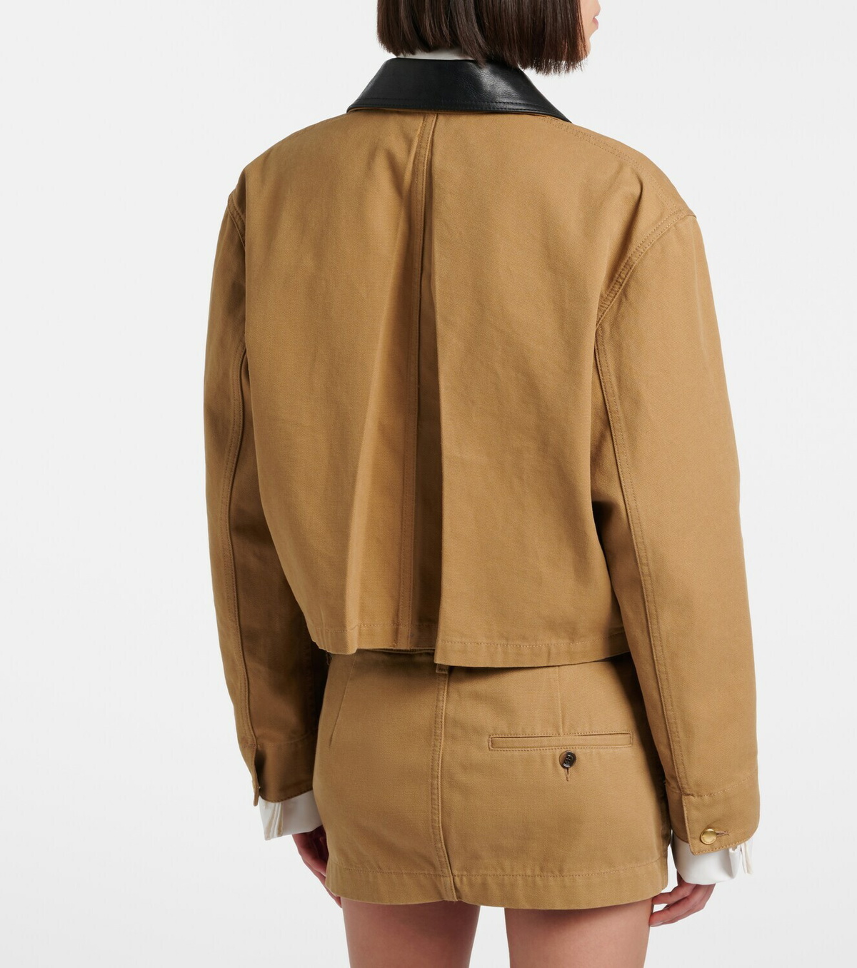 Balenciaga Cropped leather-trimmed cotton jacket