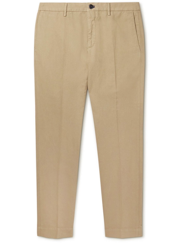 Photo: Incotex - Slim-Fit Pleated Cotton and Linen-Blend Twill Trousers - Neutrals