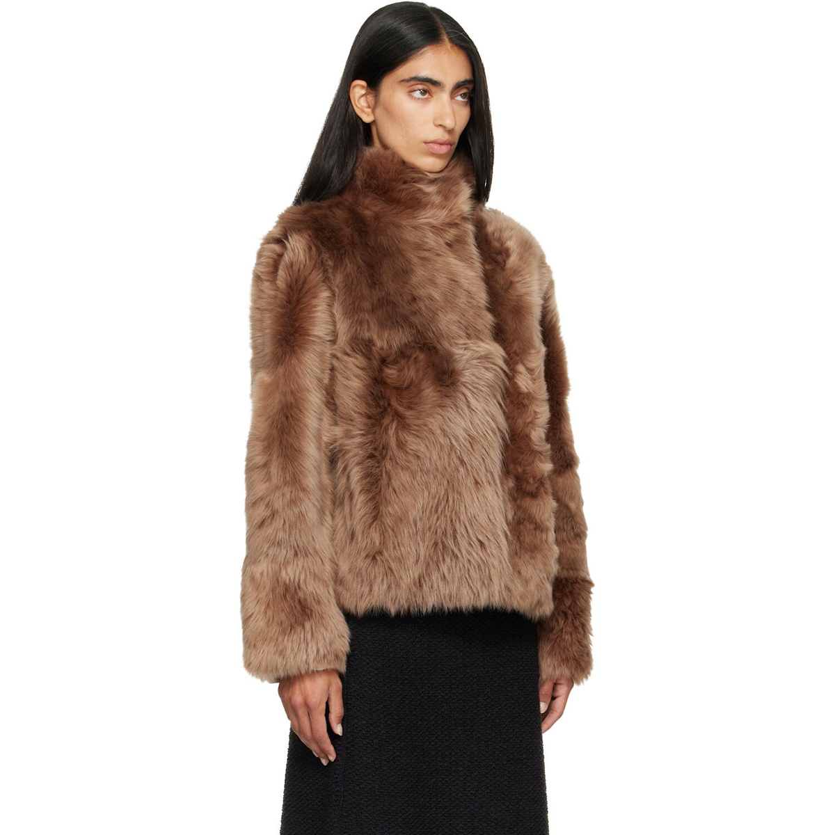 Yves Salomon Brown Lambskin Shearling Short Jacket