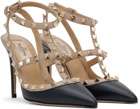 Valentino Garavani Taupe & Navy Rockstud Caged 100mm Heels