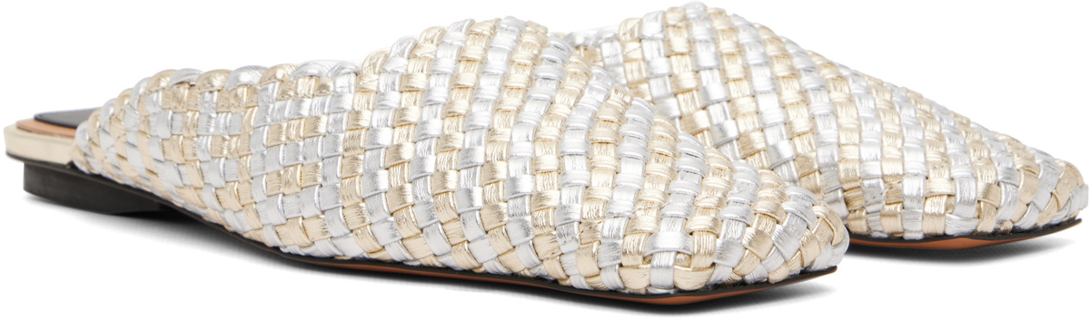 Stella McCartney Silver & Gold Metallic Woven Slip-on Loafers