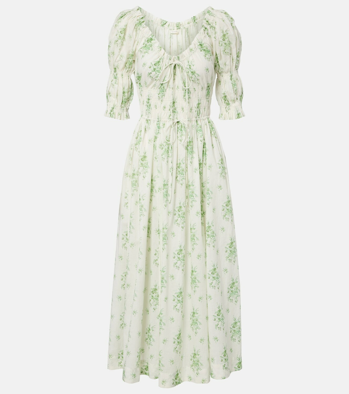 Dôen Ischia gathered floral cotton midi dress