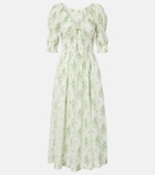 Dôen Ischia gathered floral cotton midi dress
