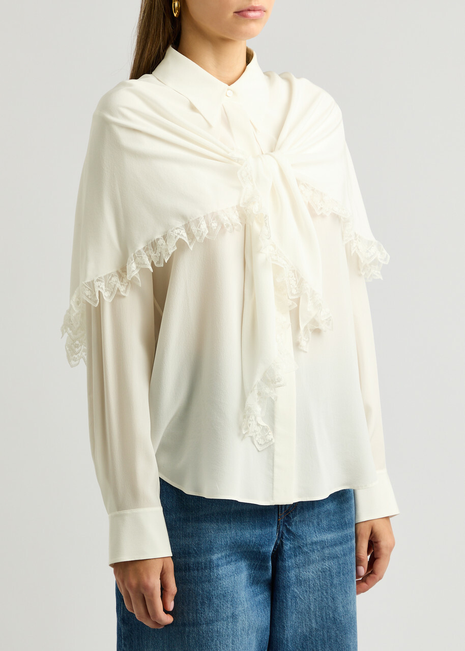 Chloe Women's White Cape-Effect Silk Crepe de Chine Blouse Chloe
