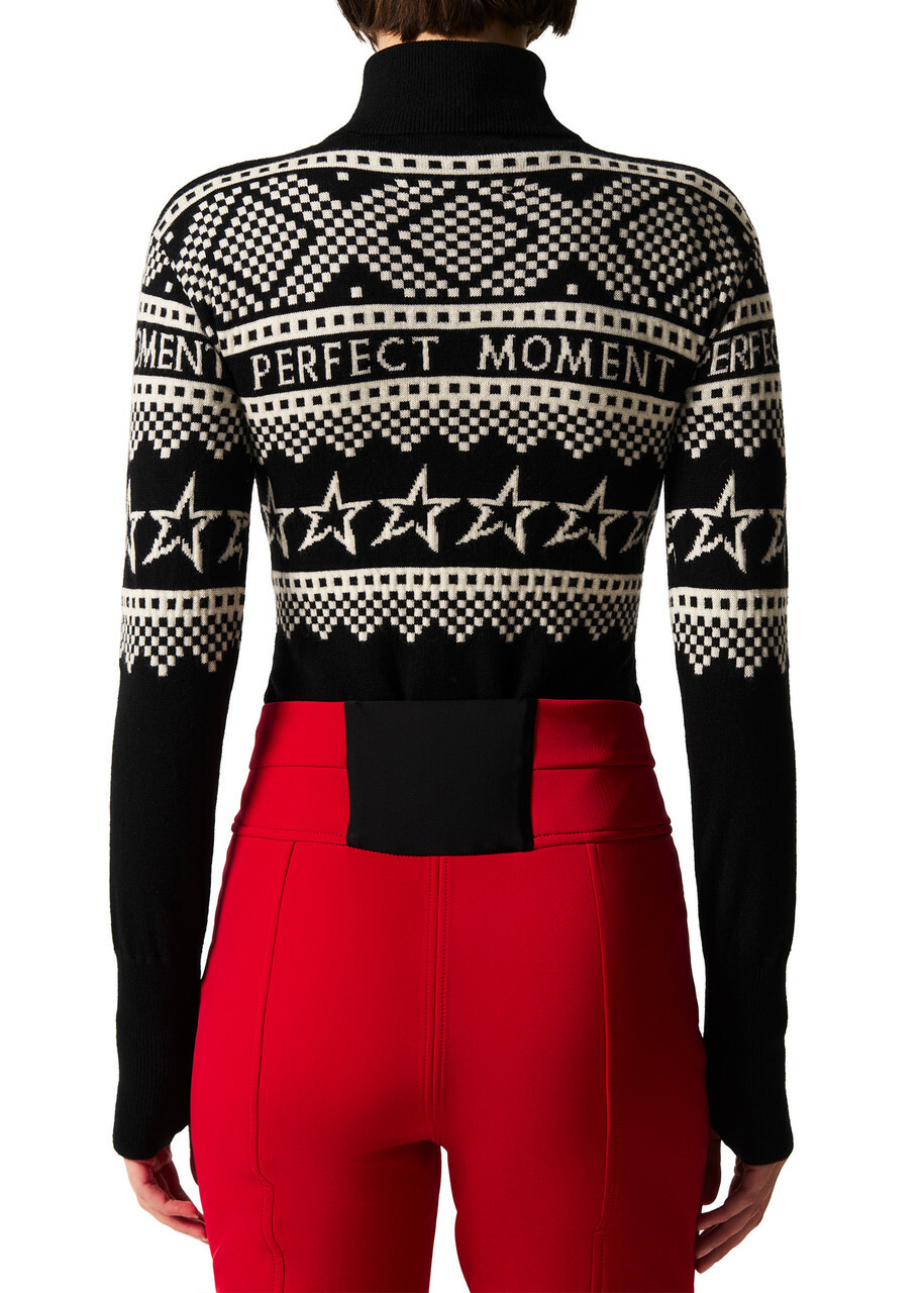 Perfect Moment Intarsia-knit Merino Wool Bodysuit Black And White
