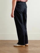 Oliver Spencer - Orsman Straight-Leg Pleated Herringbone Cotton-Blend Trousers - Blue