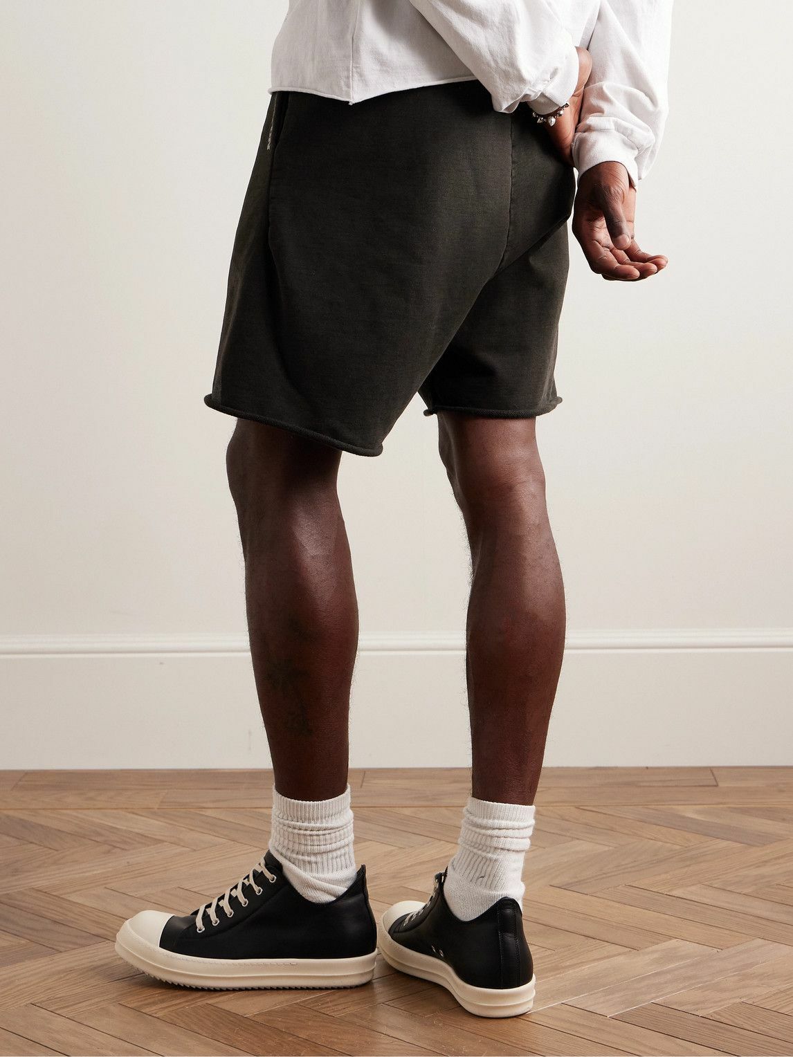 RRR123 - Enemy Straight-Leg Logo-Print Cotton-Jersey Drawstring Shorts - Black