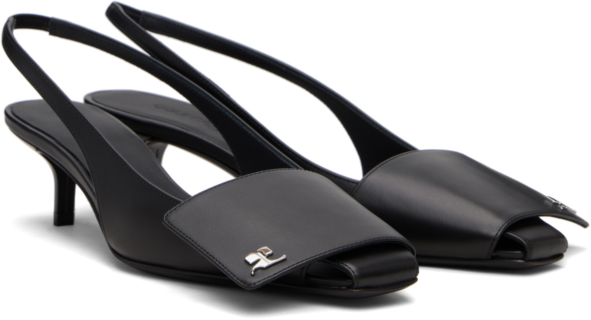 Courrèges Black Fold Leather Slingback Heels