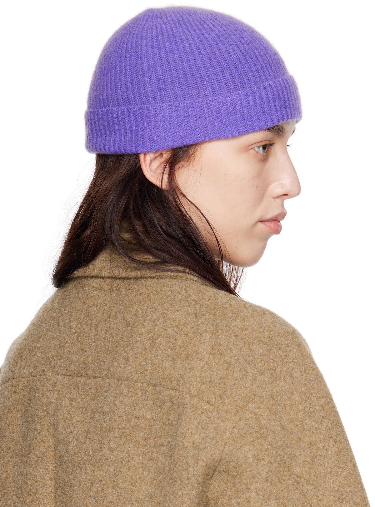 帽子 Auralee BABY CASHMERE KNIT CAP purple AURALEE Purple Ribbed Beanie Auralee