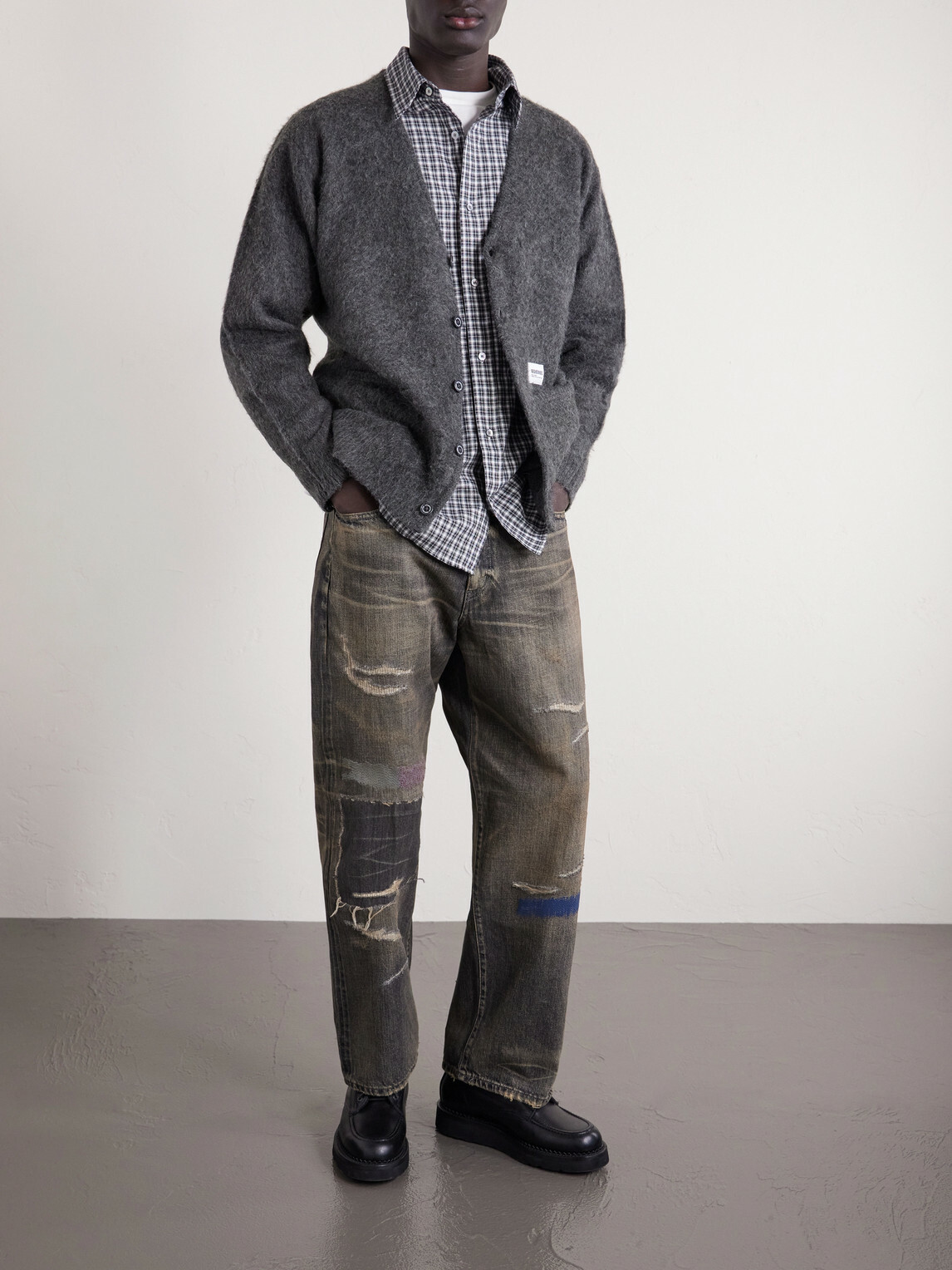 Neighborhood - Logo-Appliquéd Brushed Cardigan - Gray