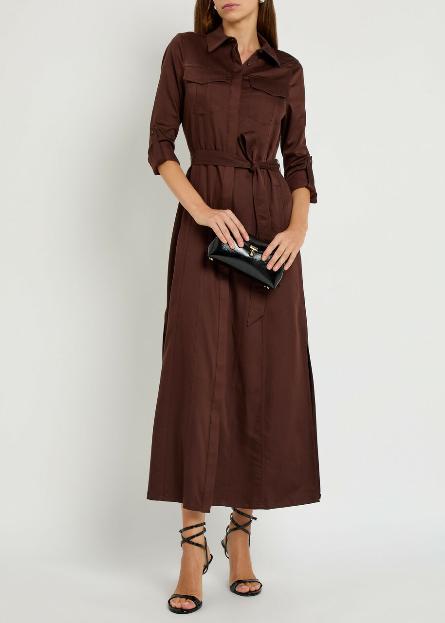 Alice + Olivia Chassidy Belted Stretch-twill Midi Shirt Dress Brown