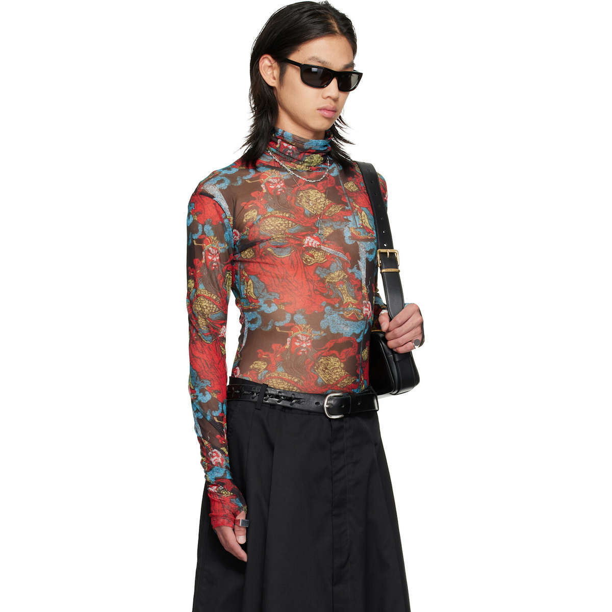 LU'U DAN Red Masked Mesh Turtleneck