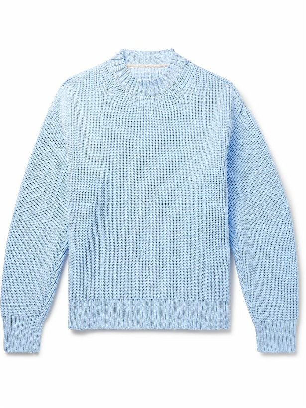 Photo: Sacai - Grosgrain-Trimmed Ribbed-Knit Sweater - Blue