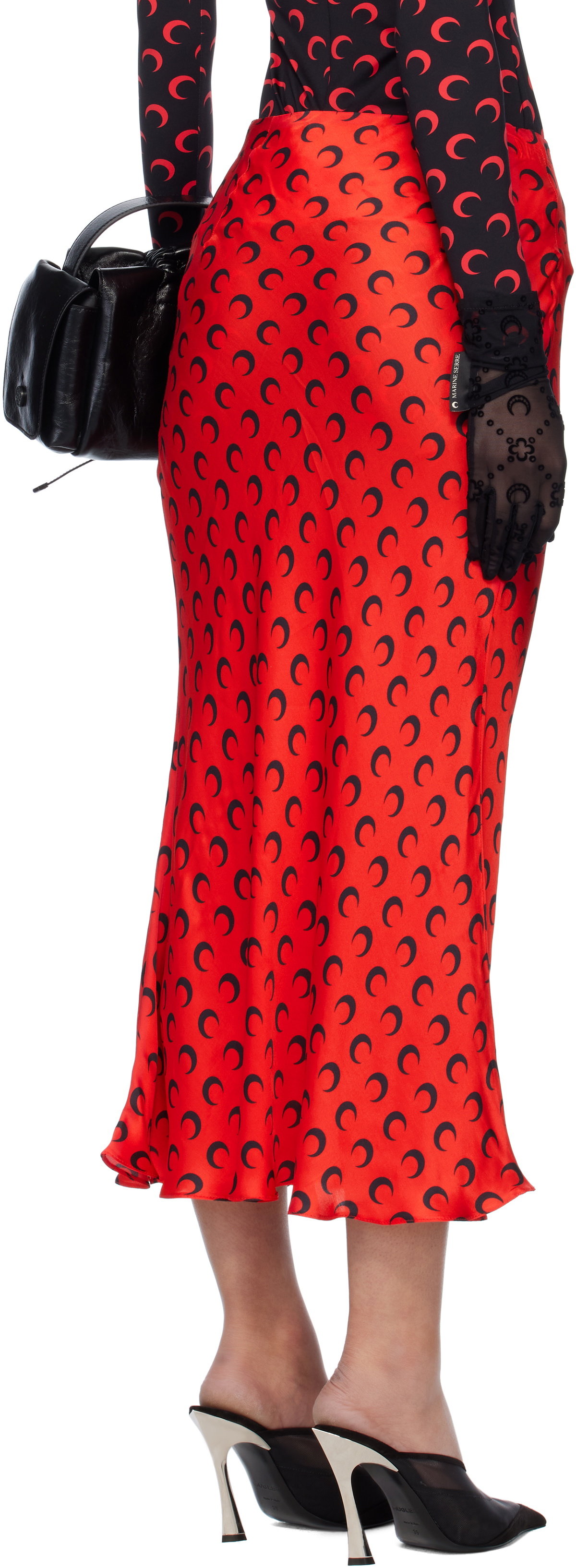 Marine Serre Red Moon Satin Midi Skirt