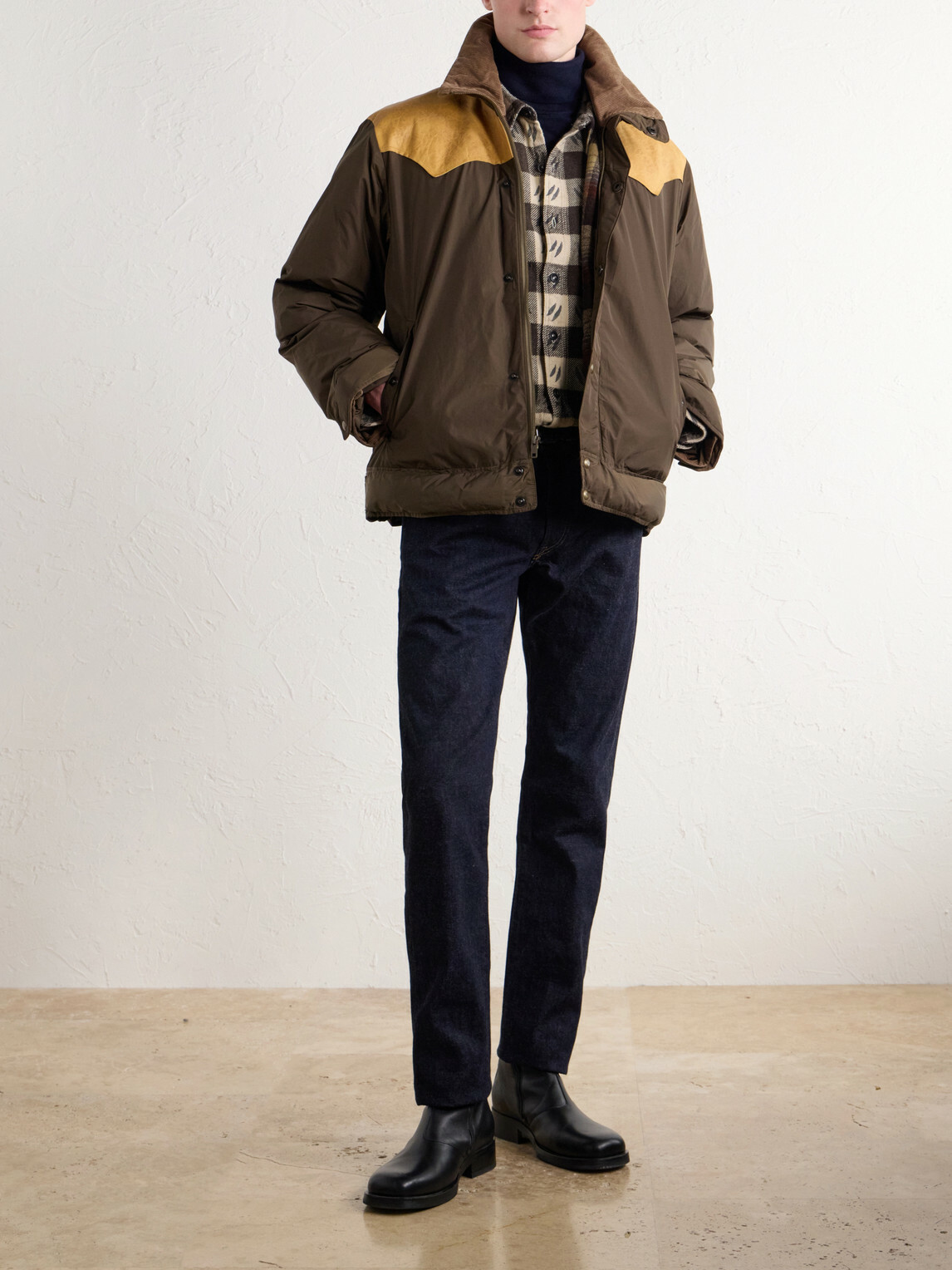 RRL - Padded Leather-Trimmed Shell Jacket - Brown