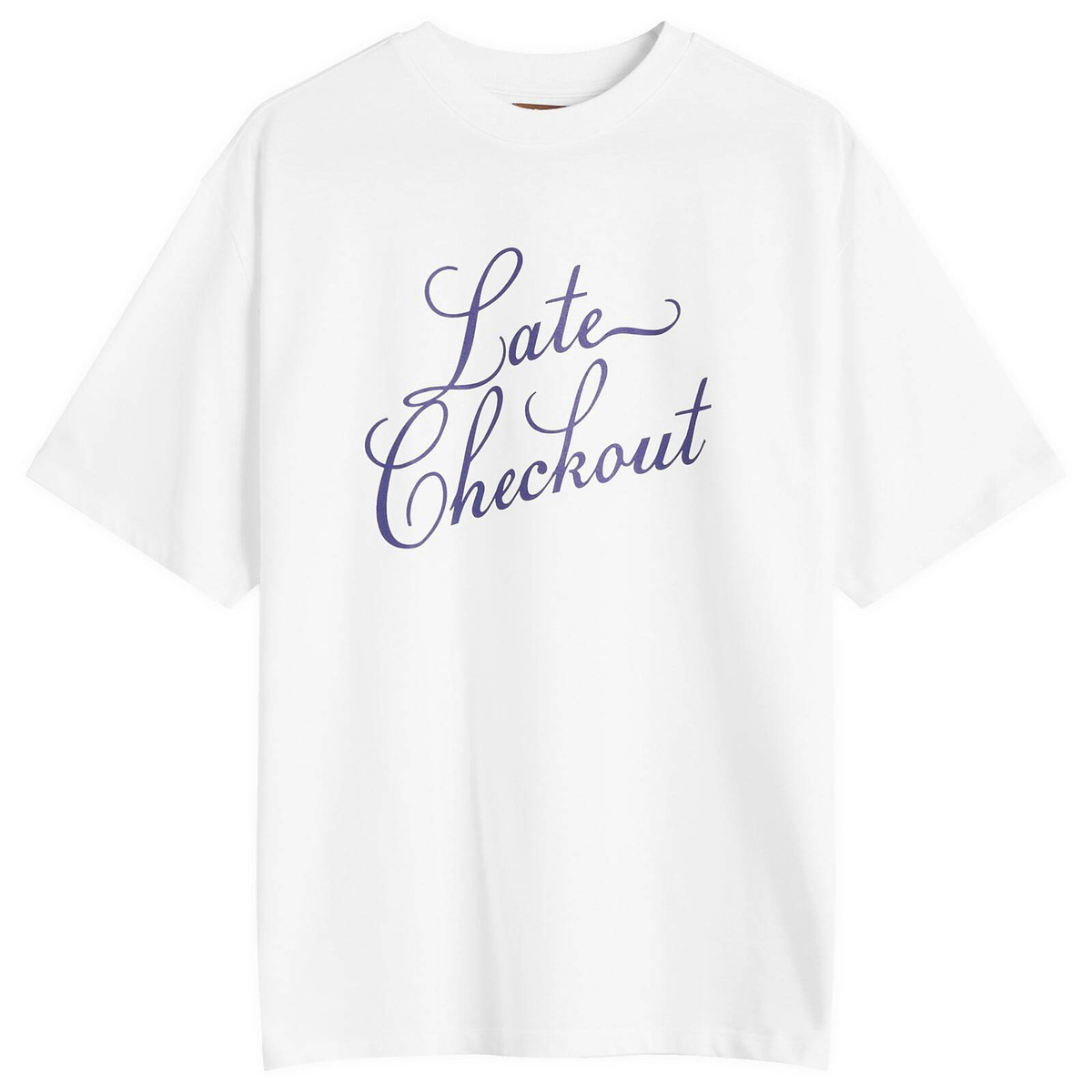 Late Checkout Men's Blue Script T-Shirt in White