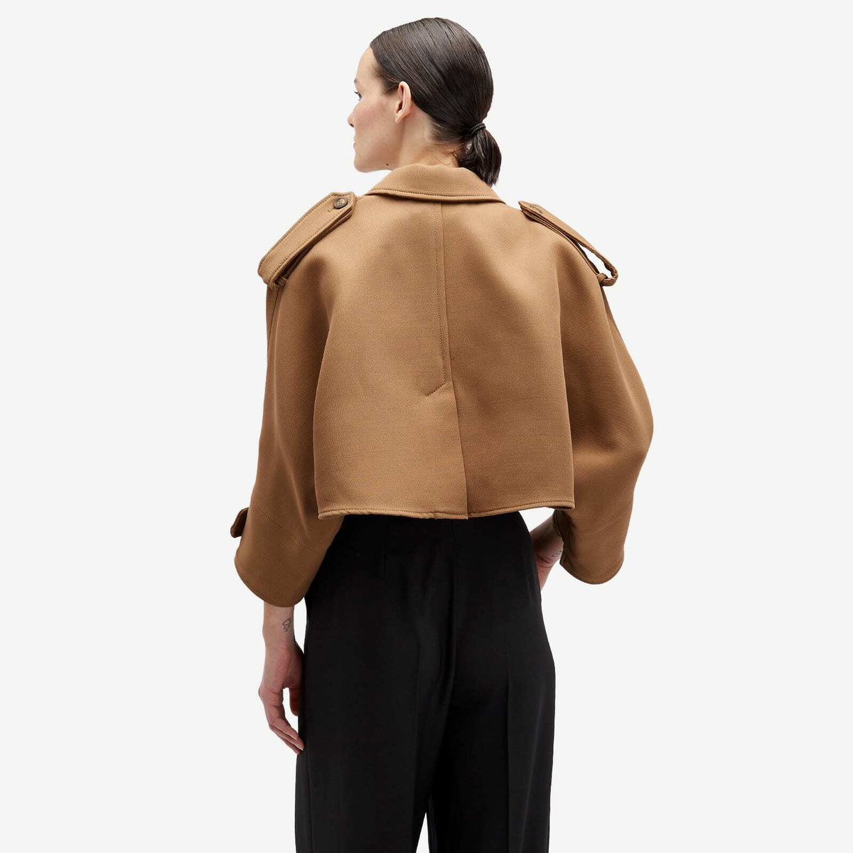 Max Mara Women's Cropped Trench Coat Cape in Camel Max Mara