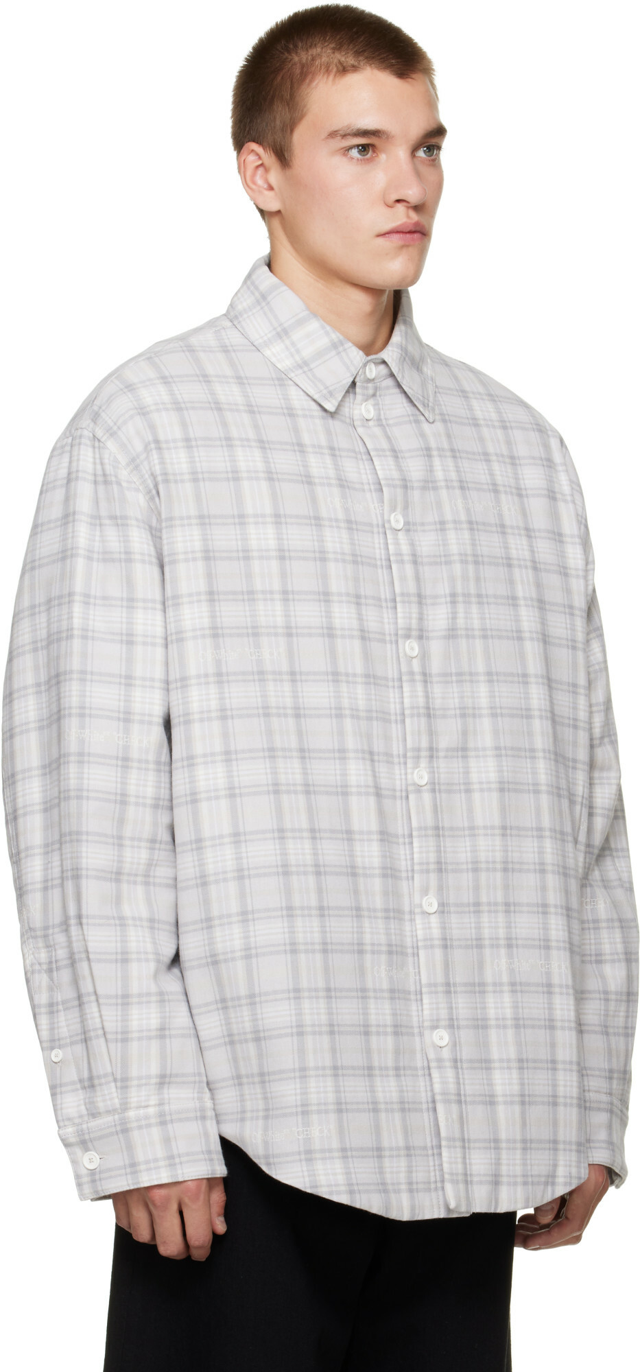Off-White Gray Check Flannel Padded Overshirt Jacket