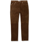 SAINT LAURENT - Slim-Fit Suede Trousers - Brown