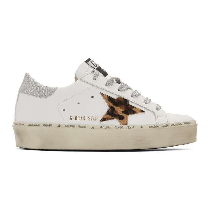 Golden Goose White and Silver Leopard Lurex Hi Star Sneakers Golden Goose  Deluxe Brand
