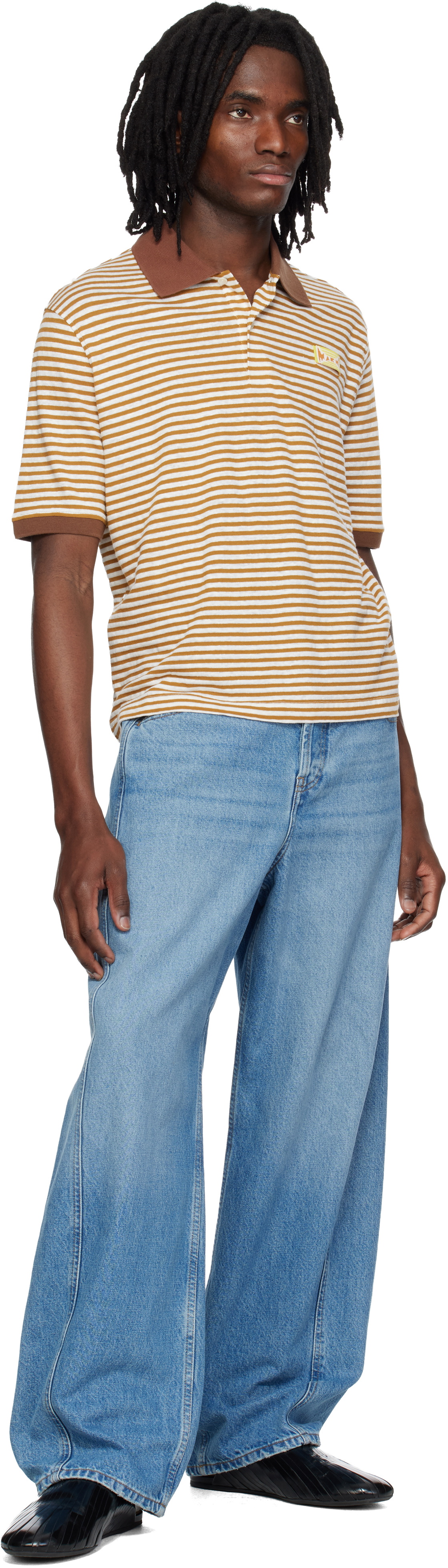 Marni Yellow Striped Linen Blend Polo