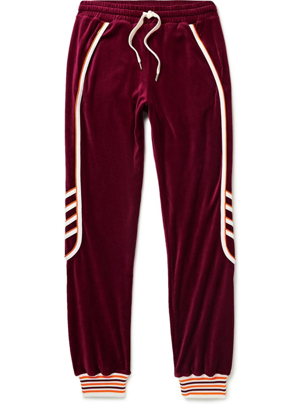 Photo: Casablanca - Racing Tapered Striped Velour Track Pants - Burgundy