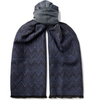 Missoni - Fringed Crochet-Knit Wool Scarf - Blue