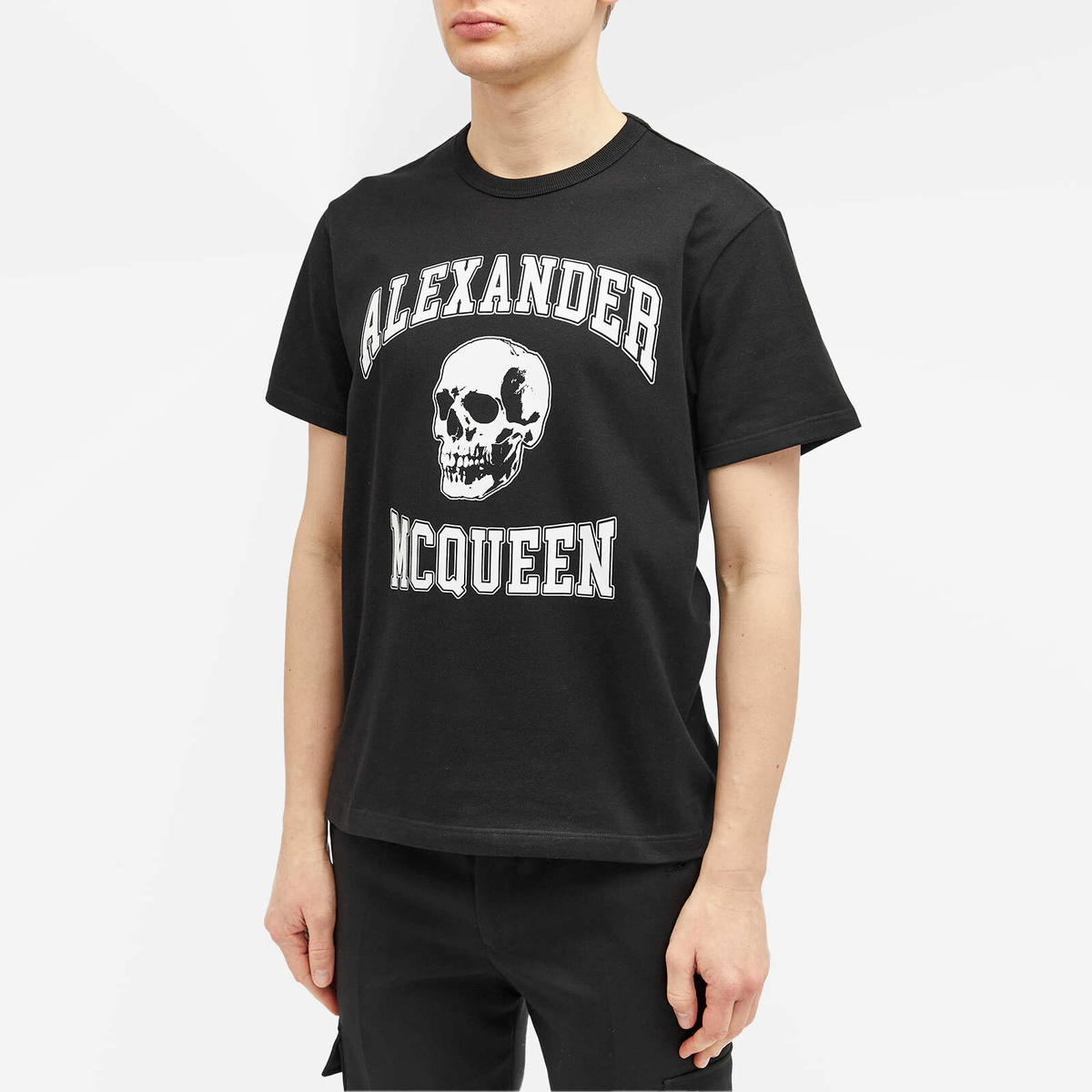 Alexander McQueen Men's Varsity Skull Logo T-Shirt in Black Alexander McQueen Men's Varsity Skull Logo T-Shirt in Black