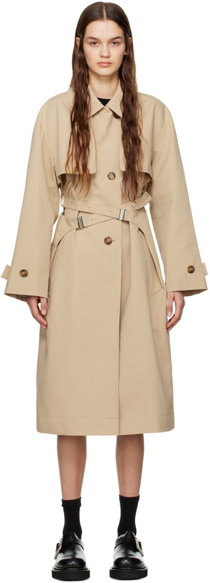 Photo: J KOO Beige Cross Belted Trench Coat