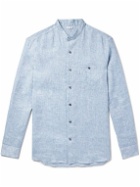 Caruso - Grandad-Collar Linen Shirt - Blue