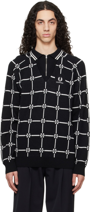 Photo: Fred Perry Black Kris Van Assche Edition Long Sleeve Knitted Polo