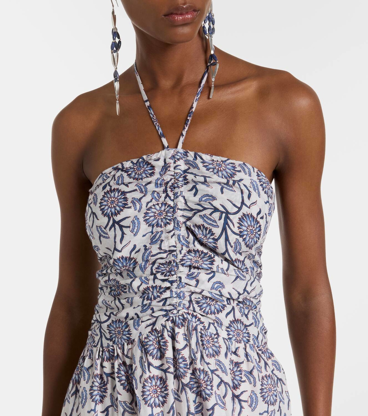 Velvet Floral ruched cotton midi dress