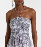 Velvet Floral ruched cotton midi dress