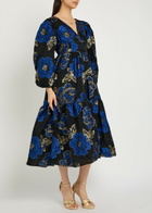 Sister Jane Blues Floral-jacquard Woven Midi Dress Blue