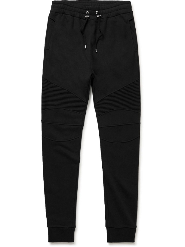 Photo: Balmain - Slim-Fit Tapered Panelled Cotton-Jersey Sweatpants - Black
