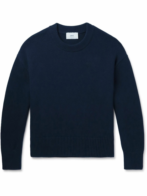 Photo: AMI PARIS - ADC Logo-Embroidered Cotton and Merino Wool-Blend Sweater - Blue