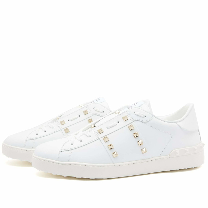 Photo: Valentino Men's Rockstud Untitled Sneakers in White/Gold